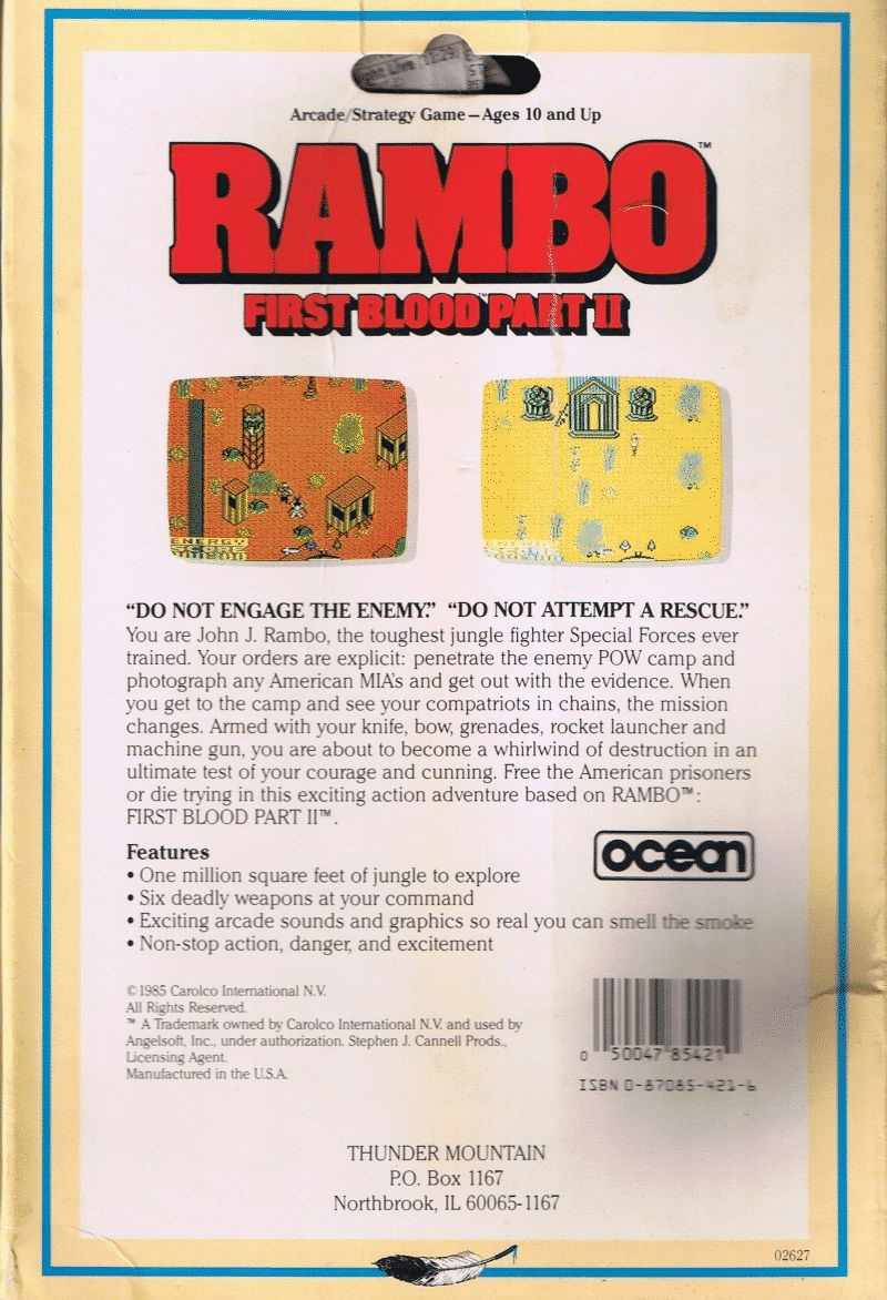 Rambo First Blood Part II box art for Commodore 64